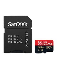 Карта памяти 512Gb SanDisk Extreme Pro microSDXC Class 10 UHS-I U3 V30 A2, Производитель: SanDisk, Версия: Extreme Pro, Объём памяти: 512 Гб, Комплектация: карта + SD адаптер