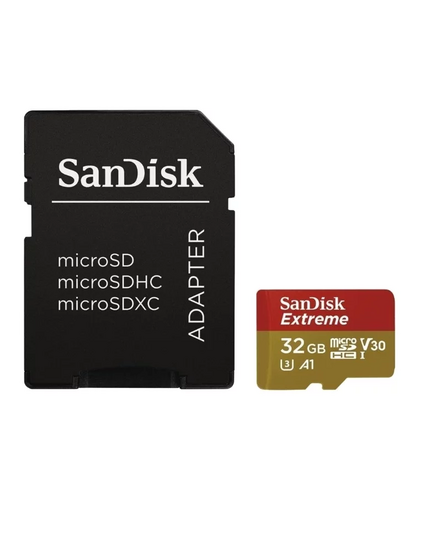 Карта памяти 32Gb SanDisk Extreme microSDHC Class 10 UHS-I U3 V30 + SD адаптер, Производитель: SanDisk, Версия: Extreme, Объём памяти: 32 Гб, Комплектация: карта + SD адаптер