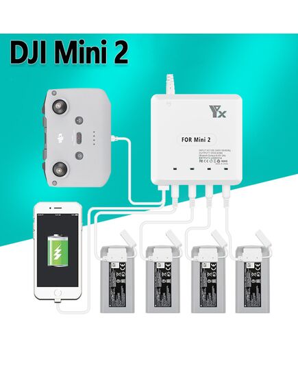 Зарядное устройство для 4 аккумуляторов DJI Mini 2 / Mini SE / Mini 2 SE, пульта и смартфона (YX), изображение 3