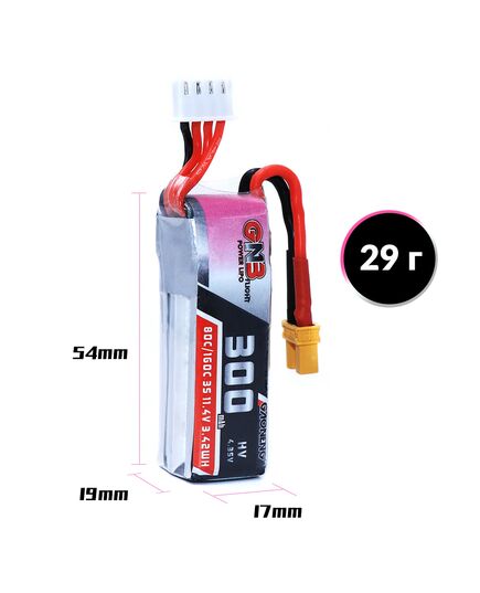 Аккумулятор GNB 300мАч 3S 80C LiHV (XT30), изображение 4