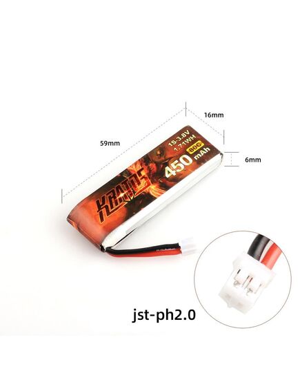 Аккумулятор HGLRC KRATOS 450мАч 1S 80C LiHV (PH2.0) (5 шт.), изображение 3