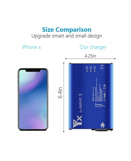 Зарядное устройство для 3 аккумуляторов DJI Mavic 3, пульта и мобильного устройства (YX), изображение 4