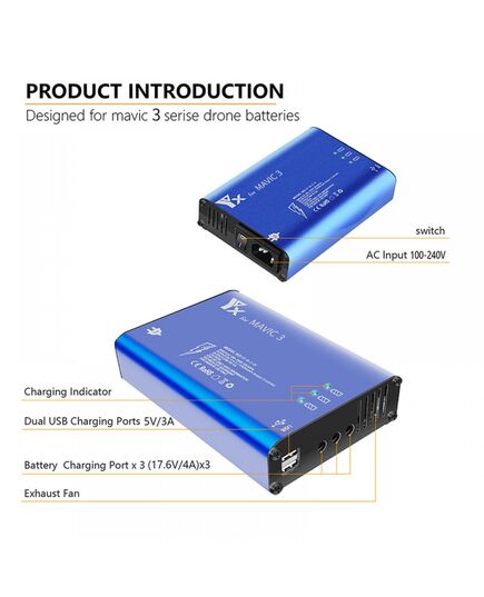 Зарядное устройство для 3 аккумуляторов DJI Mavic 3, пульта и мобильного устройства (YX), изображение 6