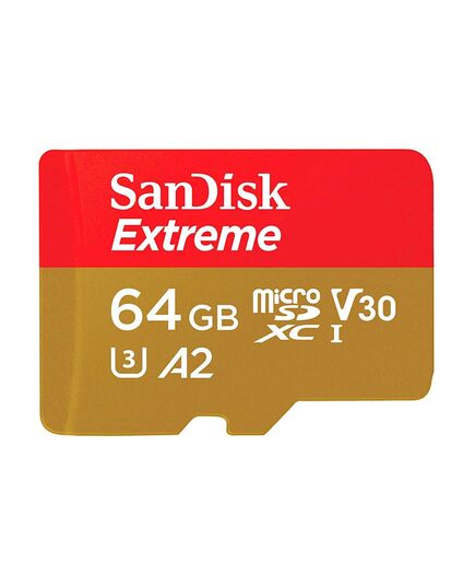 Карта памяти 64Gb SanDisk Extreme microSDXC Class 10 UHS-I U3 V30 A2 + SD адаптер, Производитель: SanDisk, Версия: Extreme, Объём памяти: 64 Гб, Комплектация: карта + SD адаптер, изображение 2
