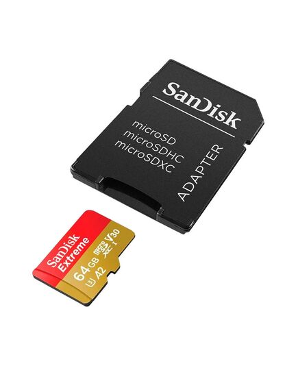Карта памяти 64Gb SanDisk Extreme microSDXC Class 10 UHS-I U3 V30 A2 + SD адаптер, Производитель: SanDisk, Версия: Extreme, Объём памяти: 64 Гб, Комплектация: карта + SD адаптер, изображение 4