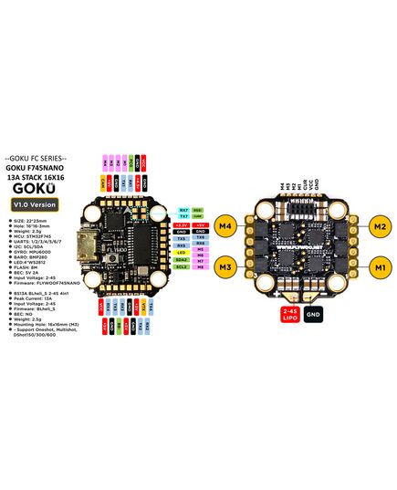 Стек Flywoo Goku F745 2-4S 16x16 (F745 FC + 13A 4в1 ESC), изображение 4