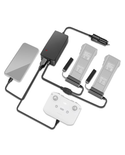 Автомобильное зарядное устройство для 2 аккумуляторов и пульта DJI Mavic 3 повышенной мощности (2 USB) (YX)