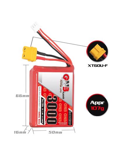Аккумулятор GNB 3000мАч 2S 5C LiPo для Radiomaster TX12 (XT60), изображение 5