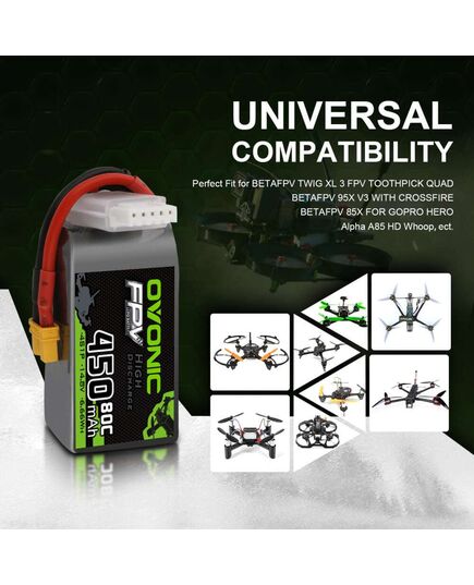 Аккумуляторы OVONIC 450мАч 4S 80C LiPo (XT30) (4 шт.), изображение 3
