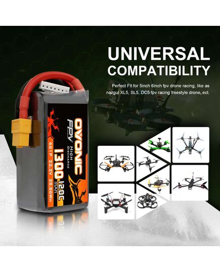 Аккумулятор OVONIC 1300мАч 6S 120C LiPo (XT60), изображение 3