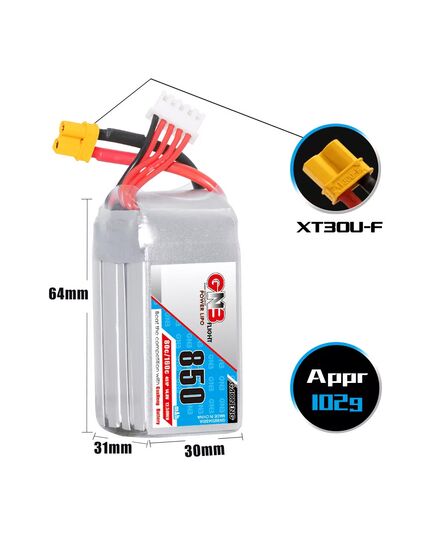 Аккумулятор GNB 850мАч 4S 80C LiPo (XT30), изображение 2