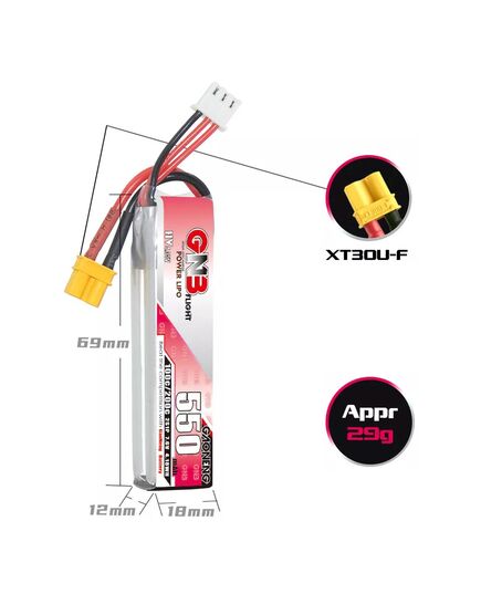 Аккумулятор GNB 550мАч 2S 100C LiHV (XT30), изображение 5