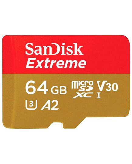 Карта памяти 64Gb SanDisk Extreme microSDXC Class 10 UHS-I U3 V30 A2 + SD адаптер, Производитель: SanDisk, Версия: Extreme, Объём памяти: 64 Гб, Комплектация: только карта