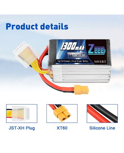 Аккумулятор Zeee 1300мАч 6S 120C LiPo (XT60), изображение 4