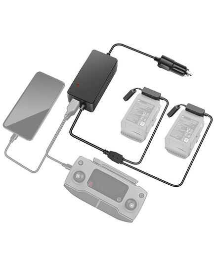 Автомобильное зарядное устройство для 2 аккумуляторов и пульта DJI Mavic 2 повышенной мощности (2 USB) (YX)