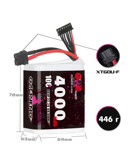 Аккумулятор GNB 4000мАч 6S 10C Li-ion (XT60), изображение 2