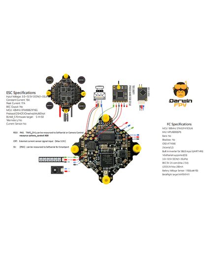 Полётный контроллер DarwinFPV 15A 1-3S F411 Ultralight/Whoop AIO, изображение 6