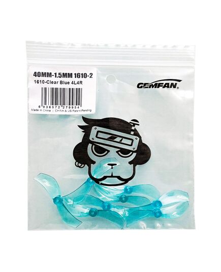 Пропеллеры Gemfan 40мм 1610 2-лопастные (Вал 1,5 мм), Цвет: Прозрачный голубой, Количество: 4+4 шт., изображение 2