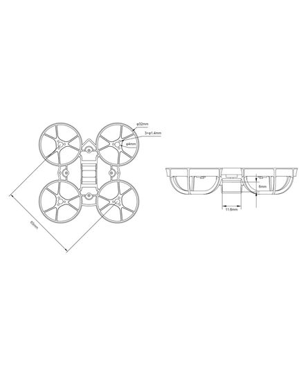 Рама квадрокоптера Meteor65 (BETAFPV), Цвет: Чёрный, изображение 3
