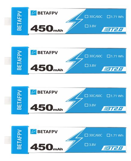Аккумуляторы BETAFPV 450мАч 1S 30C LiHV (BT2.0), Комплектация: 4 шт., изображение 2